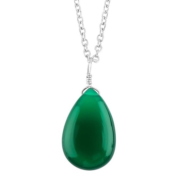 New Natural Green Chalcedony 925 Sterling Silver Handmade Water Drop Necklace - Picture 1 of 13